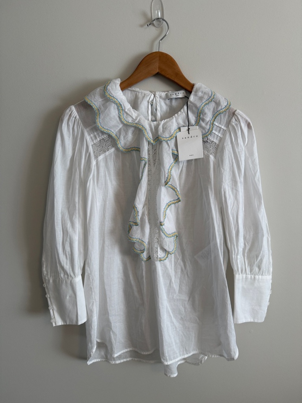 SANDRO LACE DETAIL COTTON BLOUSE